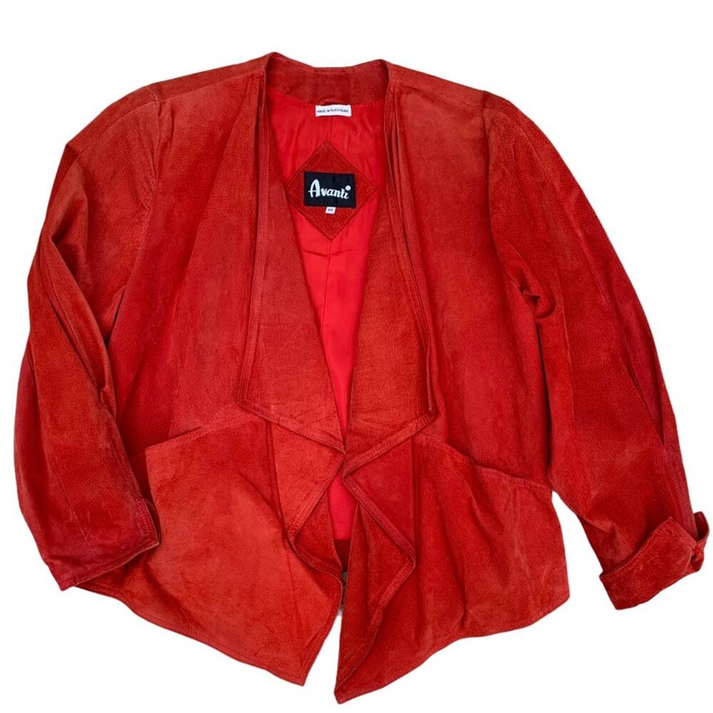 Vintage 80s 90s Avanti Red Suede Leather Jacket Size M